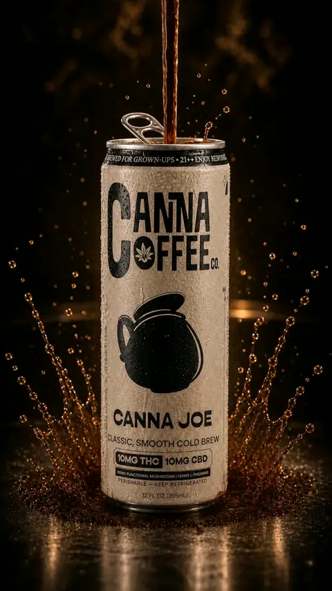 Cold brew splashing around the base of the Canna Joe can